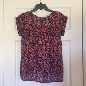 Pink Rose pink & navy Aztec design blouse